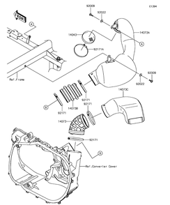 Air Cleaner-Belt Converter Diagram and Parts List for KAF1000DHF 2017 Kawasaki Lawn Tractor Accessories