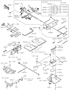 Chassis Electrical Equipment Diagram and Parts List for KAF820FNFNN 2022 Kawasaki Lawn Tractor Accessories
