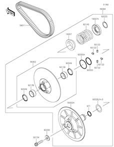 Driven Converter/Drive Belt Diagram and Parts List for KAF820BJF 2018 Kawasaki Lawn Tractor Accessories