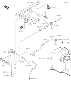 Fuel Evaporative System Diagram and Parts List for KAF400HHF 2017 Kawasaki Lawn Tractor Accessories