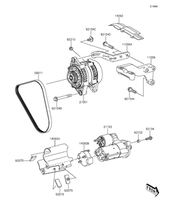 Starter Motor Diagram and Parts List for KAF820BGF 2016 Kawasaki Lawn Tractor Accessories