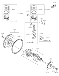 Crankshaft/Piston Diagram and Parts List for KAF1000AMFNN 2021 Kawasaki Lawn Tractor Accessories