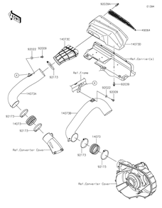 Air Cleaner-Belt Converter Diagram and Parts List for KRF1000DPFNL 2023 Kawasaki Lawn Tractor Accessories