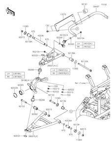 Front Suspension Diagram and Parts List for KRF800FNFNN 2022 Kawasaki Lawn Tractor Accessories