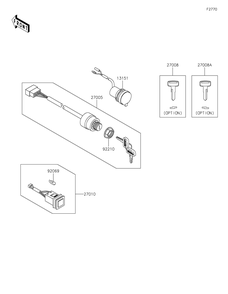 Ignition Switch Diagram and Parts List for KAF620RMFNN 2021 Kawasaki Lawn Tractor Accessories