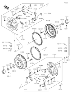 Front Hubs/Brakes Diagram and Parts List for KAF620SKF 2019 Kawasaki Lawn Tractor Accessories
