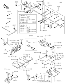 Chassis Electrical Equipment Diagram and Parts List for KAF1000DGF 2016 Kawasaki Lawn Tractor Accessories