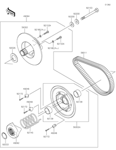 Driven Converter/Drive Belt Diagram and Parts List for KAF400RLS 2020 Kawasaki Lawn Tractor Accessories