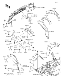 Front Fender Diagram and Parts List for KAF620RFF 2015 Kawasaki Lawn Tractor Accessories