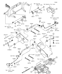Front Brake Piping Diagram and Parts List for KAF400EGF 2016 Kawasaki Lawn Tractor Accessories