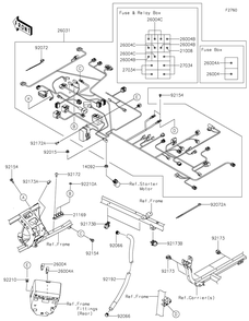 Chassis Electrical Equipment Diagram and Parts List for KRF1000AMFNL 2021 Kawasaki Lawn Tractor Accessories