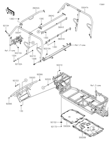 Guards/Cab Frame Diagram and Parts List for KAF820BJF 2018 Kawasaki Lawn Tractor Accessories