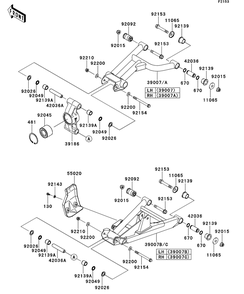 Rear Suspension Diagram and Parts List for KRT750DCF 2012 Kawasaki Lawn Tractor Accessories