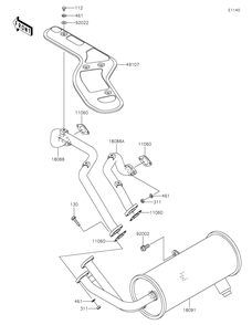 Muffler Diagram and Parts List for KAF620SMFNN 2021 Kawasaki Lawn Tractor Accessories
