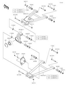 Rear Suspension Diagram and Parts List for KAF820BMFNL 2021 Kawasaki Lawn Tractor Accessories