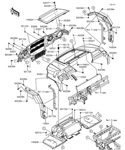 Front Fender Diagram and Parts List for KAF1000DHF 2017 Kawasaki Lawn Tractor Accessories