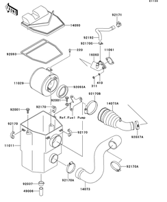 Air Cleaner Diagram and Parts List for KAF400BEF 2014 Kawasaki Lawn Tractor Accessories