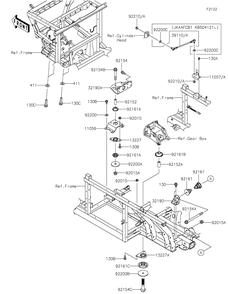 Engine Mount Diagram and Parts List for KAF1000BHF 2017 Kawasaki Lawn Tractor Accessories