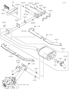 Muffler Diagram and Parts List for KAF1000EHF 2017 Kawasaki Lawn Tractor Accessories