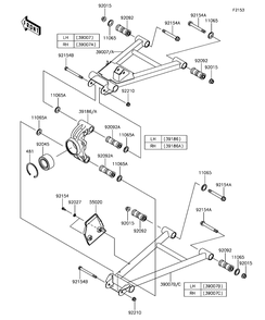 Rear Suspension Diagram and Parts List for KAF820FHF 2017 Kawasaki Lawn Tractor Accessories