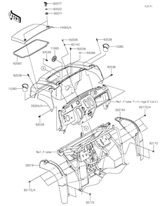 Front Fender Diagram and Parts List for KAF400HHF 2017 Kawasaki Lawn Tractor Accessories