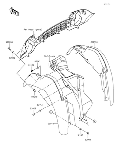 Front Fender Diagram and Parts List for KAF400FGF 2016 Kawasaki Lawn Tractor Accessories
