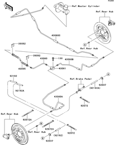 Rear Brake Piping Diagram and Parts List for KAF400DEF 2014 Kawasaki Lawn Tractor Accessories
