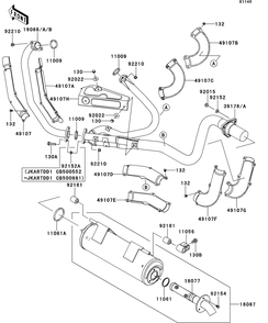 Muffler Diagram and Parts List for KRT750DCF 2012 Kawasaki Lawn Tractor Accessories