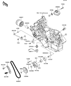 Oil Pump/Oil Filter Diagram and Parts List for KRT750DCF 2012 Kawasaki Lawn Tractor Accessories