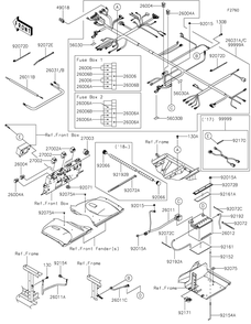 Chassis Electrical Equipment Diagram and Parts List for KAF1000EHF 2017 Kawasaki Lawn Tractor Accessories
