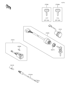 Ignition Switch Diagram and Parts List for KAF400EDF 2013 Kawasaki Lawn Tractor Accessories