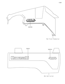 Decals Diagram and Parts List for KAF820AJF 2018 Kawasaki Lawn Tractor Accessories