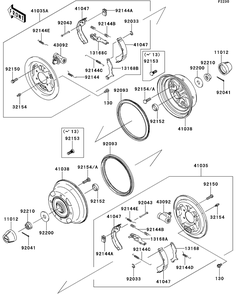 Front Hubs/Brakes Diagram and Parts List for KAF400AFF 2015 Kawasaki Lawn Tractor Accessories