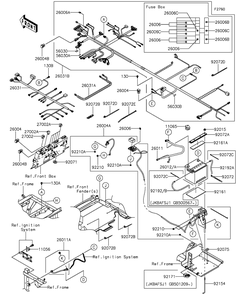 Chassis Electrical Equipment Diagram and Parts List for KAF820JGF 2016 Kawasaki Lawn Tractor Accessories