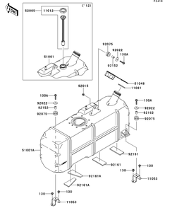 Fuel Tank Diagram and Parts List for KAF620RDFA 2013 Kawasaki Lawn Tractor Accessories