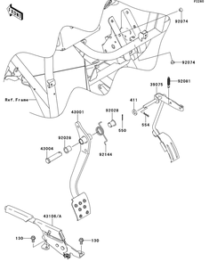 Brake Pedal/Throttle Lever Diagram and Parts List for KAF400BEF 2014 Kawasaki Lawn Tractor Accessories