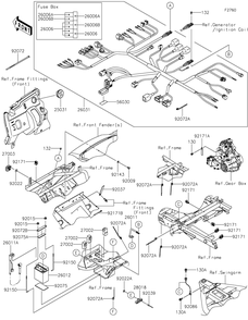 Chassis Electrical Equipment Diagram and Parts List for KAF400YPFNN 2023 Kawasaki Lawn Tractor Accessories