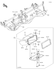 Front Box Diagram and Parts List for KAF620PGF 2016 Kawasaki Lawn Tractor Accessories