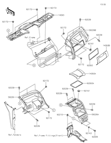 Front Box Diagram and Parts List for KRF1000ALF 2020 Kawasaki Lawn Tractor Accessories