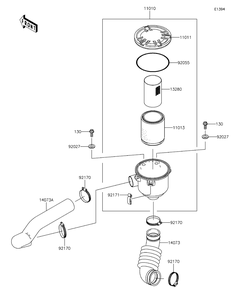 Air Cleaner-Belt Converter Diagram and Parts List for KAF400EDF 2013 Kawasaki Lawn Tractor Accessories