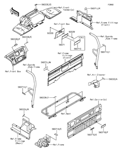 Labels Diagram and Parts List for KAF1000BGF 2016 Kawasaki Lawn Tractor Accessories
