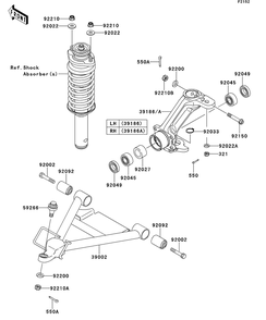 Front Suspension Diagram and Parts List for KAF950GDF 2013 Kawasaki Lawn Tractor Accessories