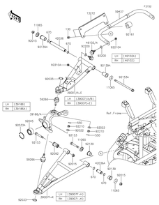 Front Suspension Diagram and Parts List for KRF800JNFNL 2022 Kawasaki Lawn Tractor Accessories