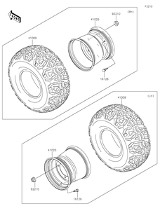 Wheels/Tires Diagram and Parts List for KAF620MLF 2020 Kawasaki Lawn Tractor Accessories