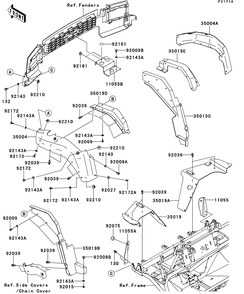 Front Fender Diagram and Parts List for KAF950GDF 2013 Kawasaki Lawn Tractor Accessories
