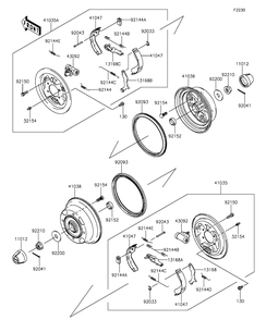 Front Hubs/Brakes Diagram and Parts List for KAF400EGF 2016 Kawasaki Lawn Tractor Accessories