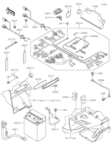 Chassis Electrical Equipment Diagram and Parts List for KAF400DFF 2015 Kawasaki Lawn Tractor Accessories