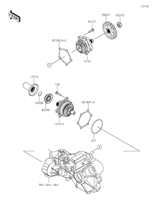 Bevel Gear Diagram and Parts List for KRF1000CPFNN 2023 Kawasaki Lawn Tractor Accessories
