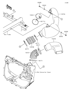 Air Cleaner-Belt Converter Diagram and Parts List for KAF1000EGF 2016 Kawasaki Lawn Tractor Accessories