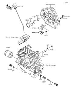 Oil Pump/Oil Filter Diagram and Parts List for KAF400DFF 2015 Kawasaki Lawn Tractor Accessories